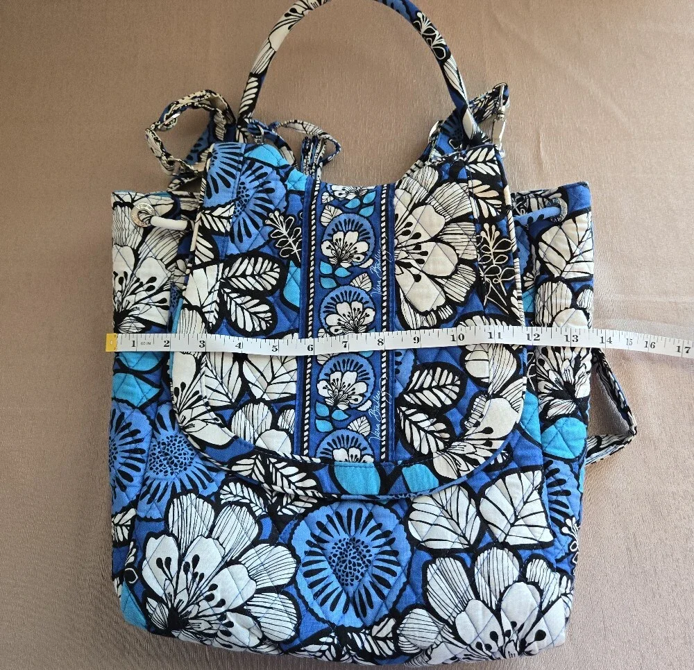 Vera Bradley Blue Floral Quilted Backpack Tote Bag Shoulder Straps
